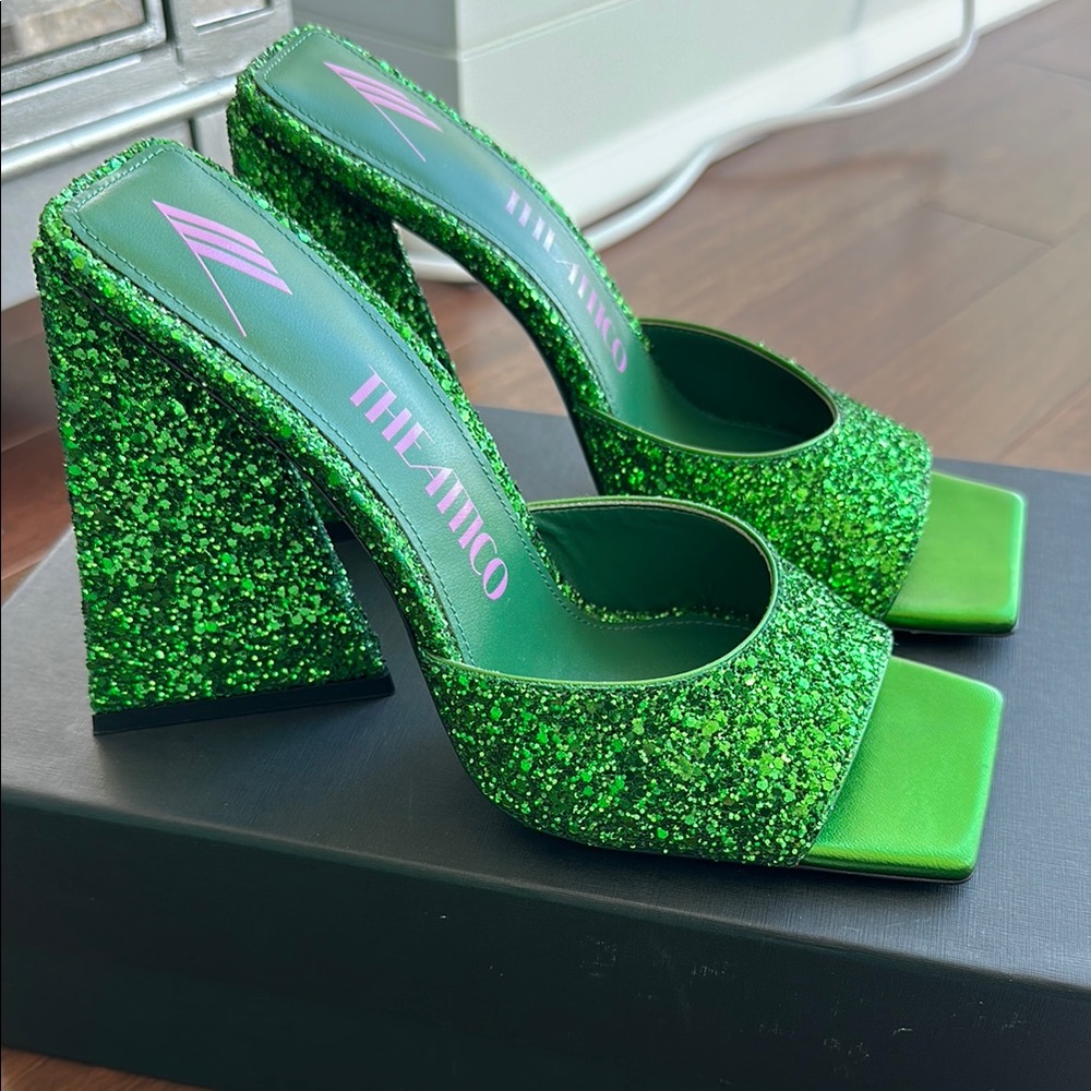 The Attico Green Glitter Women's Heels